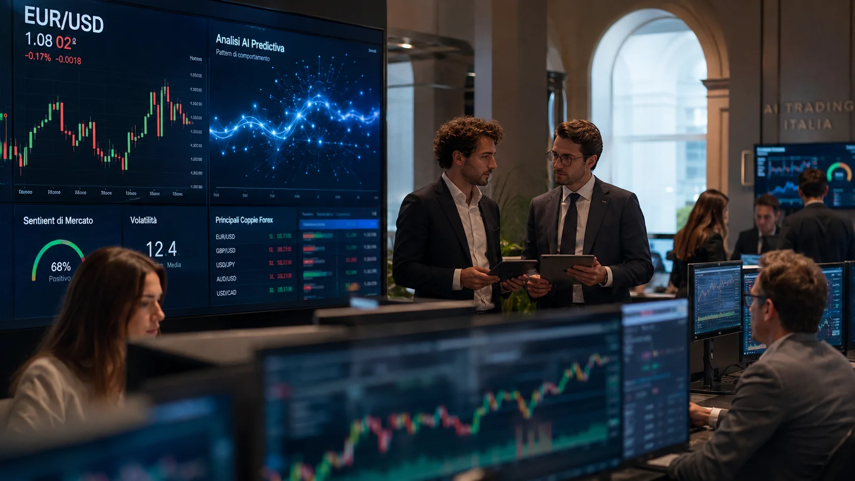 Illustrazione del mercato Forex e dell'intelligenza artificiale