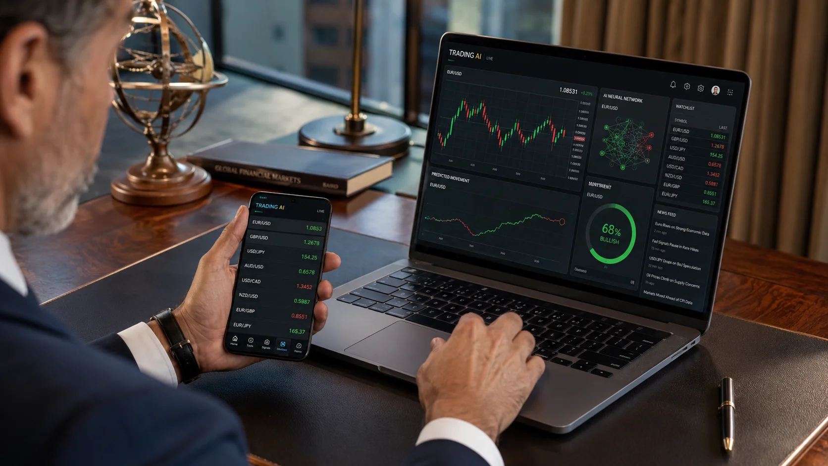 Illustrazione del mercato Forex e dell'intelligenza artificiale